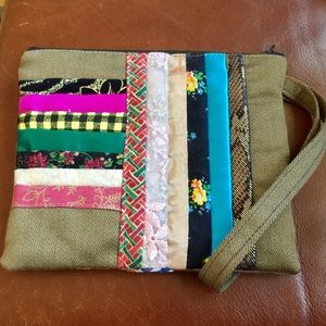 Handmade boho wristlet makeup bag zip pouch
